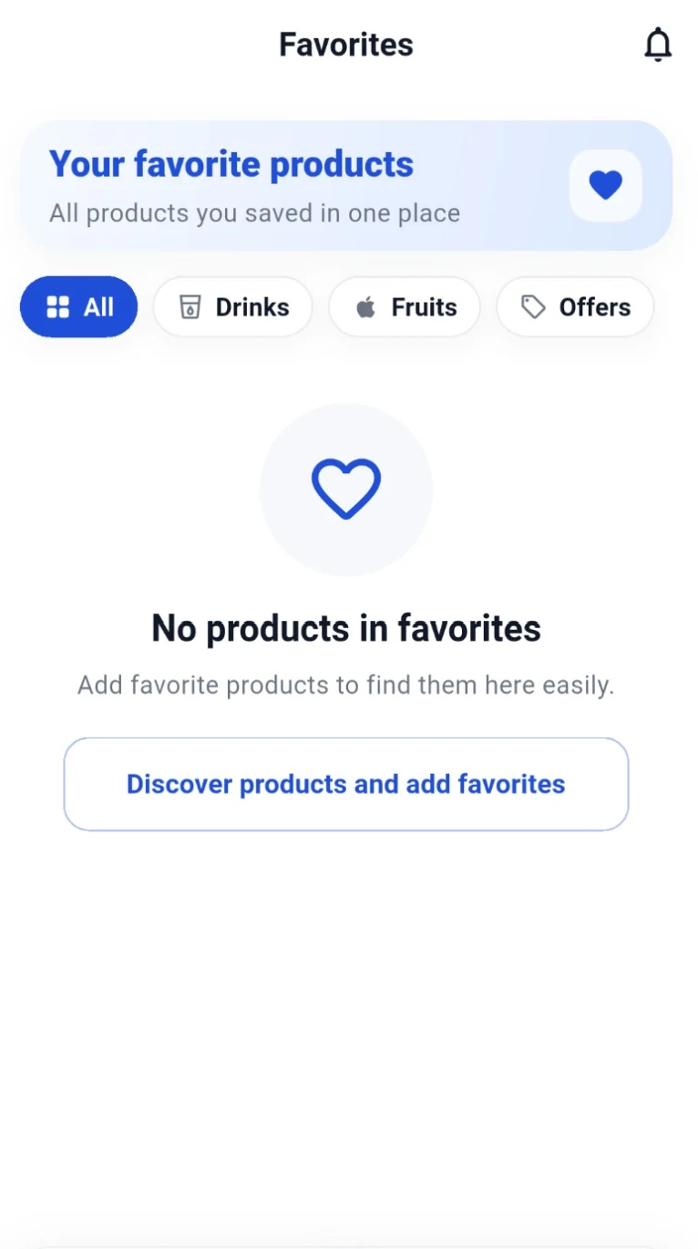 Customer App empty favorites screen